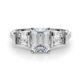 14K White Gold 2.53 Carat D VVS2 Emerald Solitaire Baguette Side Stone Channel Set Engagement Ring