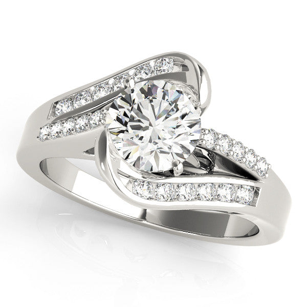 White gold Radiant Solitaire Bypass Diamond Engagement Ring with Channel-Set Band and Four-Prong Setting