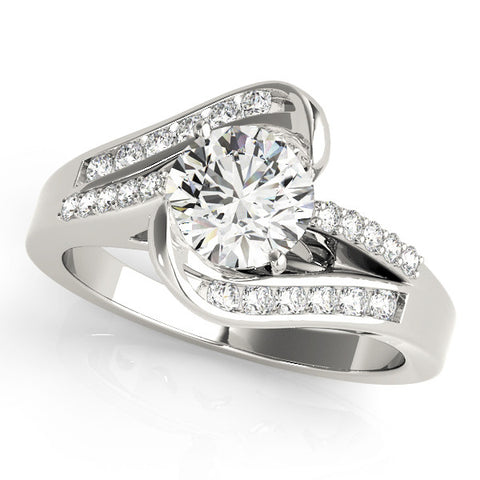 Silver Radiant Solitaire Bypass Diamond Engagement Ring with Channel-Set Band and Four-Prong Setting 1