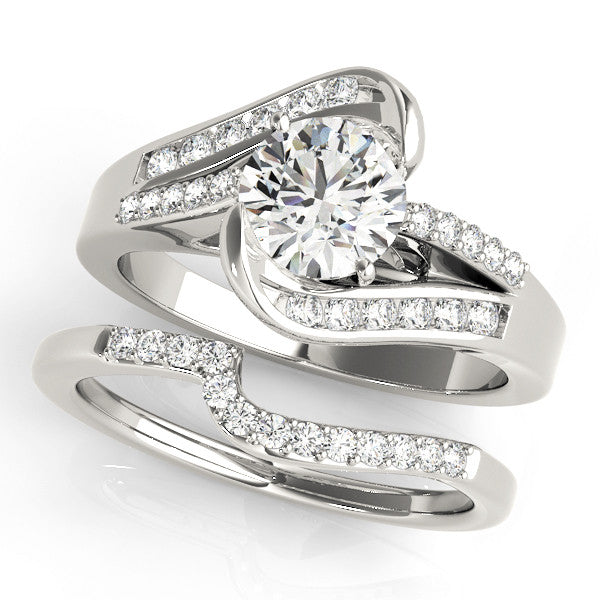 White gold Cushion Solitaire Bypass Diamond Engagement Ring with Channel-Set Band and Four-Prong Setting