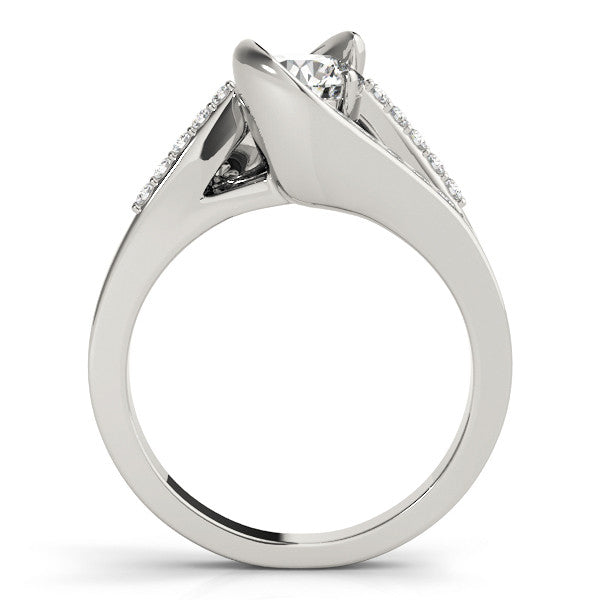 White gold Radiant Solitaire Bypass Diamond Engagement Ring with Channel-Set Band and Four-Prong Setting