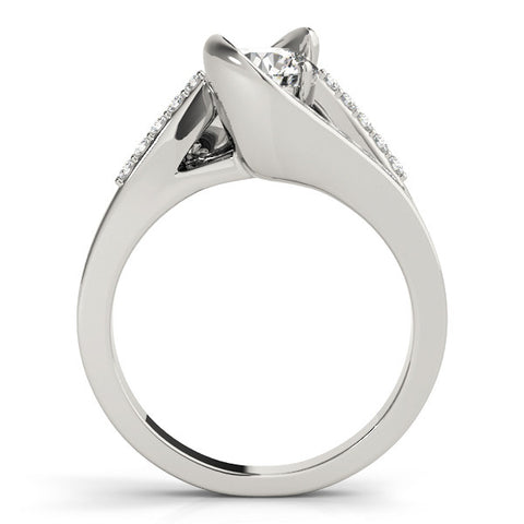 Silver Radiant Solitaire Bypass Diamond Engagement Ring with Channel-Set Band and Four-Prong Setting