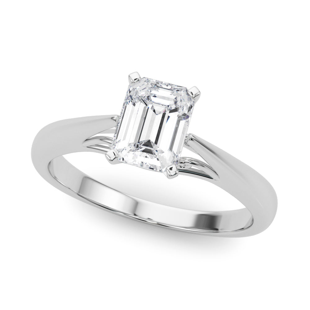Silver Radiant Solitaire Diamond Engagement Ring with Cathedral Setting and Four-Prong Mount on a Classic Band 2