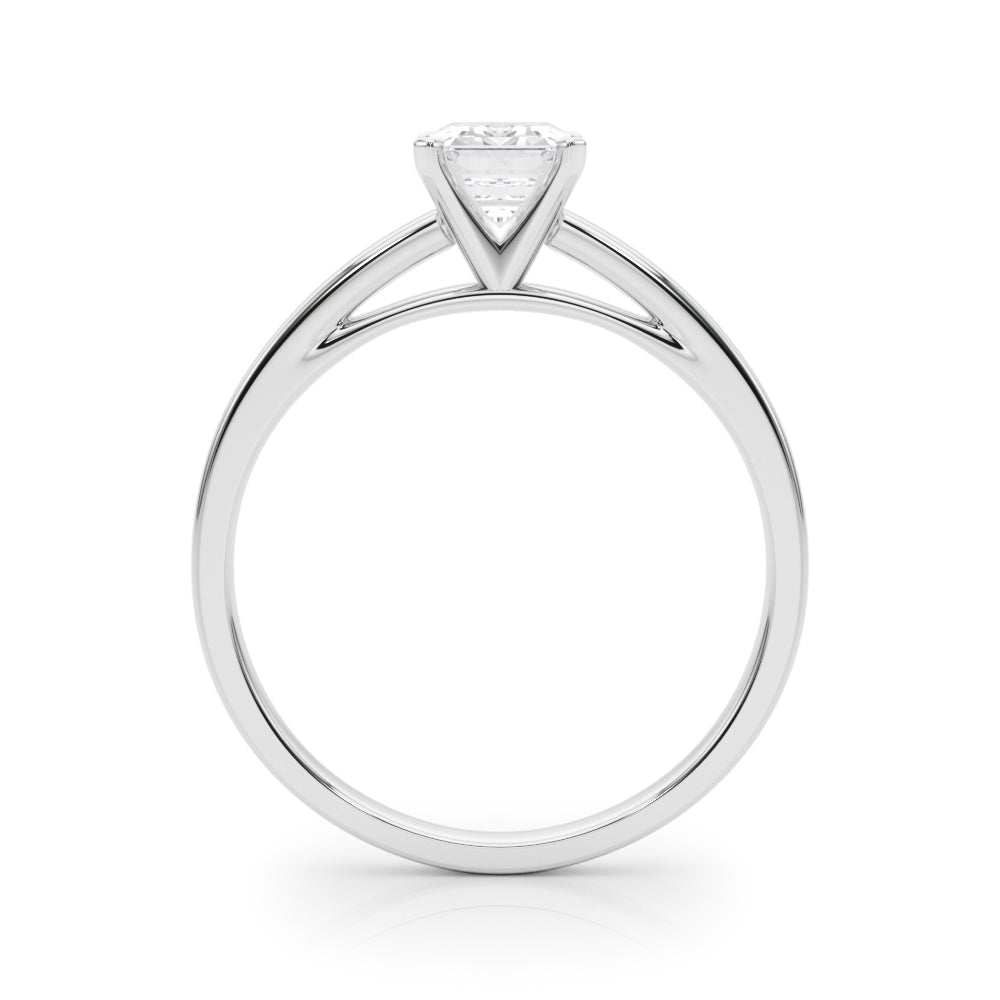 Silver Radiant Solitaire Diamond Engagement Ring with Four-Prong Setting on a Classic Band 1