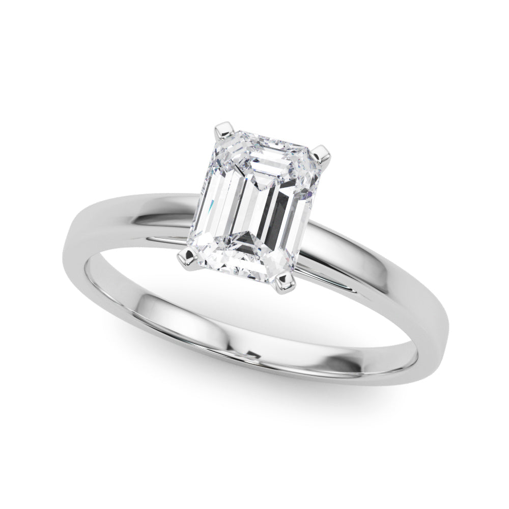 Silver Radiant Solitaire Diamond Engagement Ring with Four-Prong Setting on a Classic Band 2