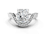 Silver Radiant Solitaire Diamond Engagement Ring with Pave Band and Four-Prong Setting 1