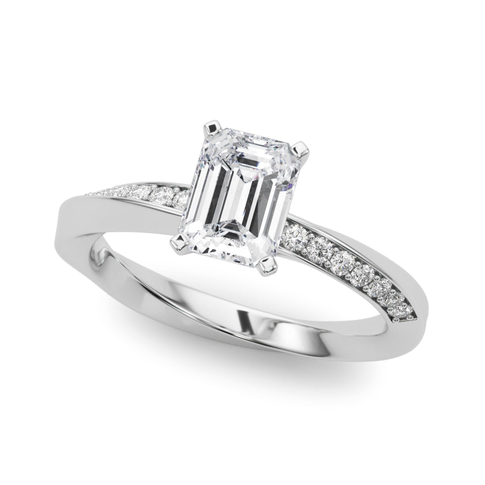 Silver Radiant Solitaire Diamond Engagement Ring with Side Stone Accents and Four-Prong Setting 2