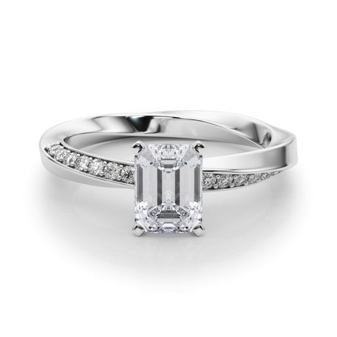 Silver Radiant Solitaire Diamond Engagement Ring with Side Stone Accents and Four-Prong Setting
