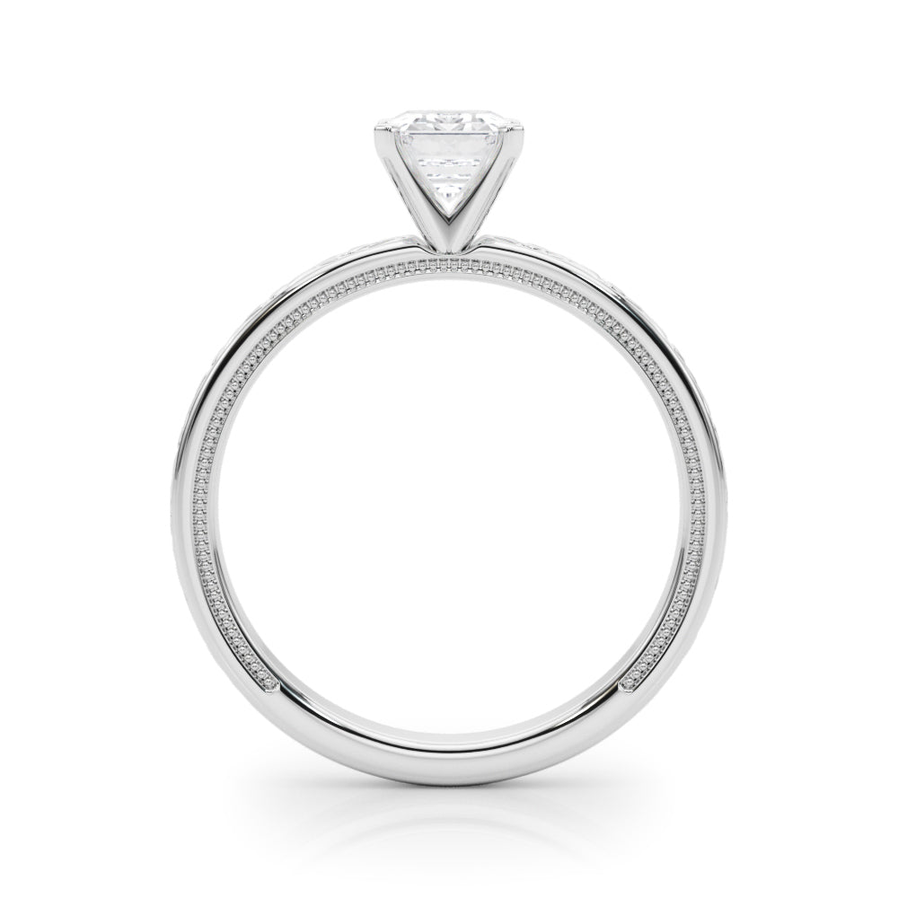 Silver Radiant Solitaire Diamond Engagement Ring with XO Engraved Band and Four-Prong Setting 1