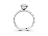 Silver Radiant Solitaire Diamond Engagement Ring with XO Engraved Band and Four-Prong Setting 3