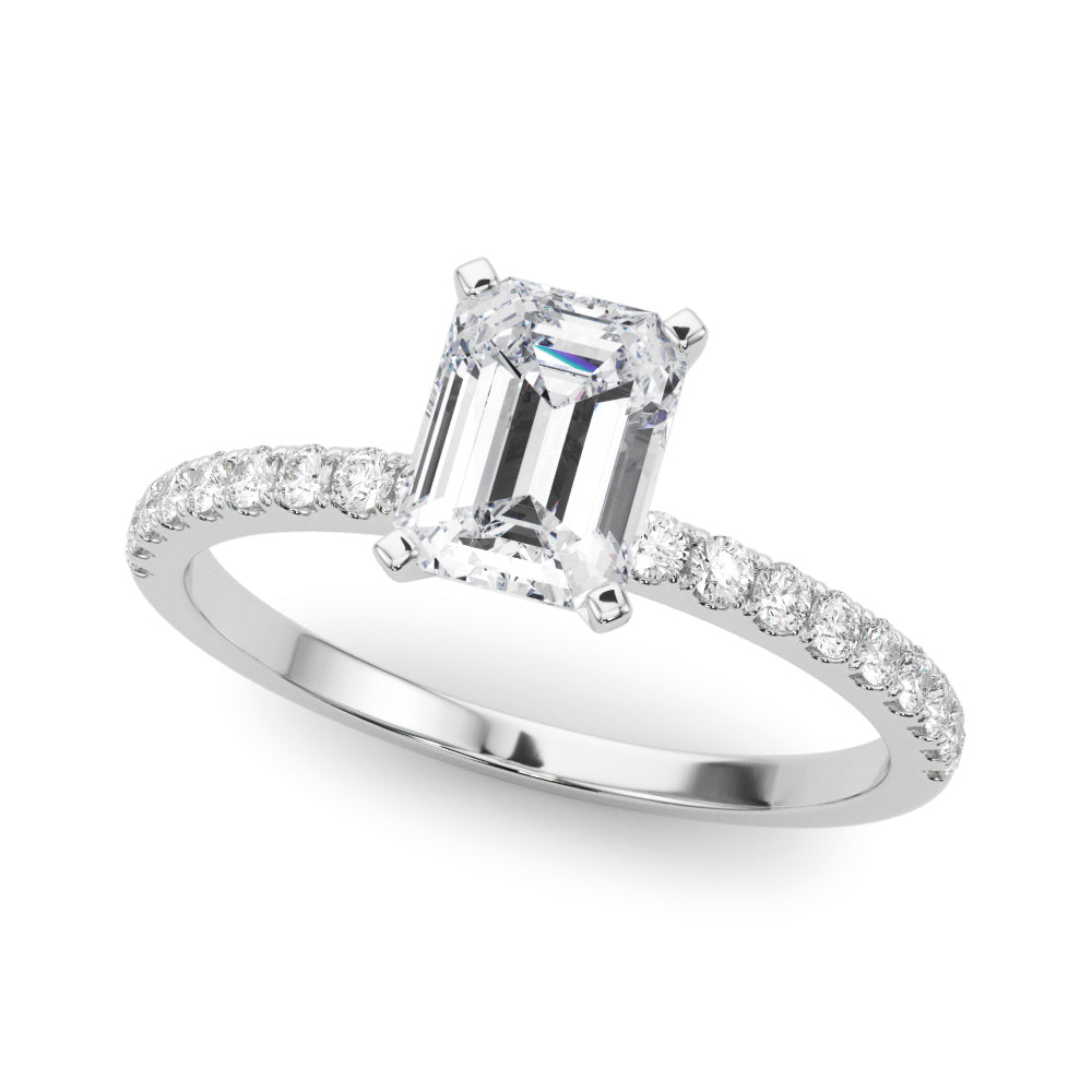 Silver Radiant Solitaire Diamond Pavé Band with Four-Prong Setting 2