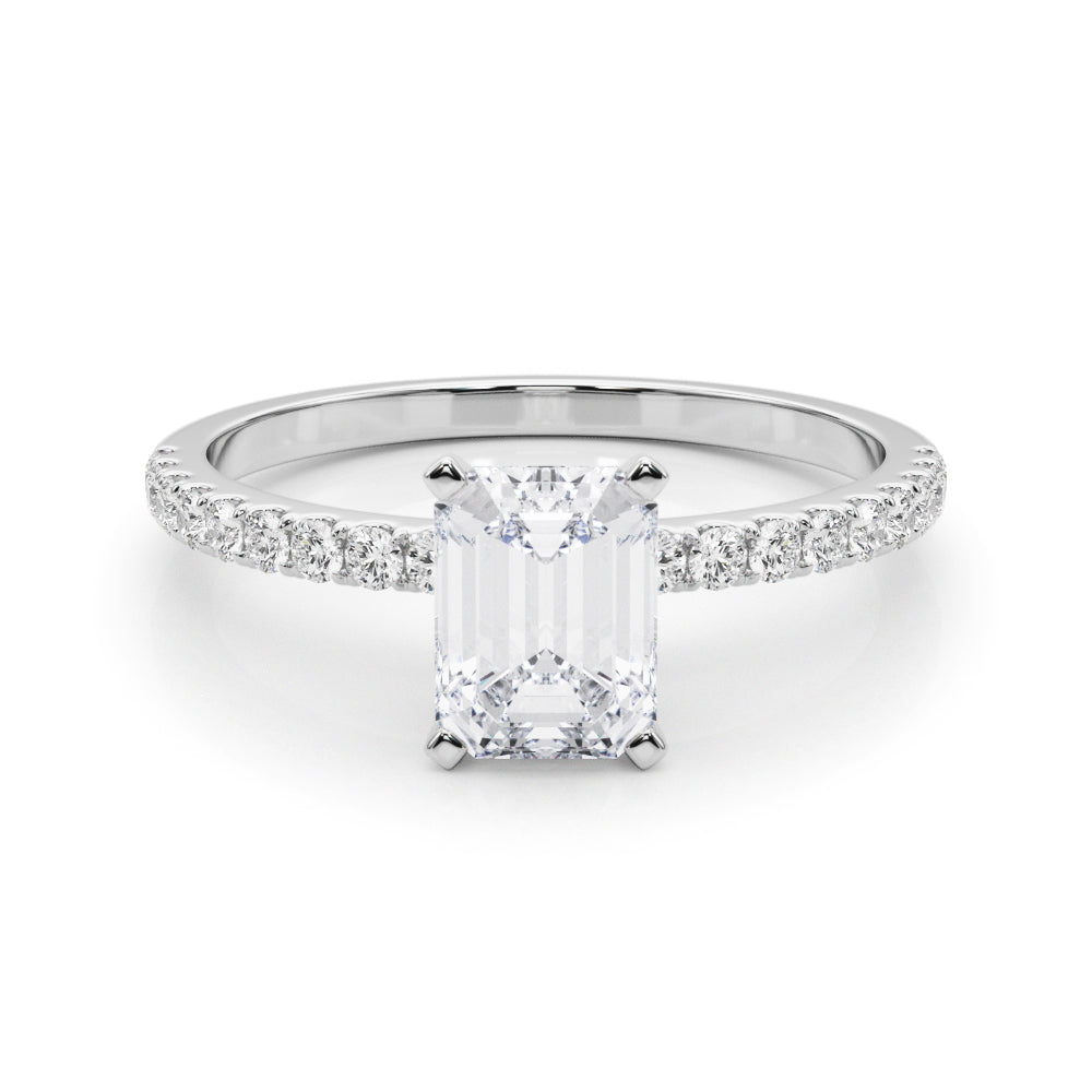 Silver Radiant Solitaire Diamond Pavé Band with Four-Prong Setting