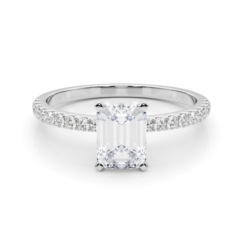 Silver Radiant Solitaire Diamond Pavé Band with Four-Prong Setting