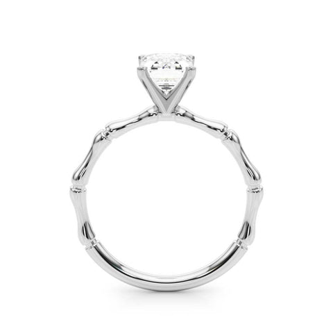 Silver Radiant Solitaire Diamond Ring with Bamboo Band and Four-Prong Setting 1