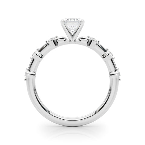 Silver Radiant Solitaire Diamond Ring with Bezel Set Side Stones and Prong Setting 1