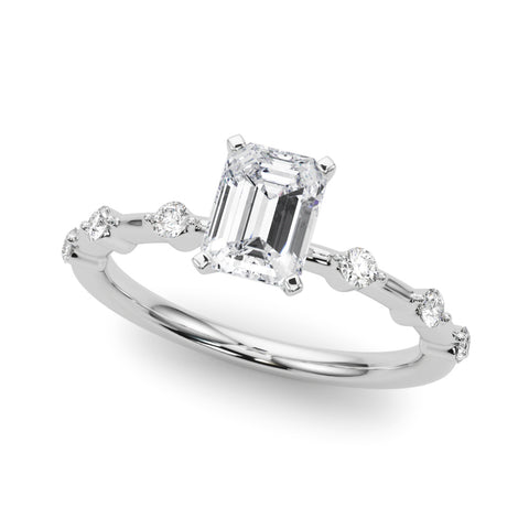 Silver Radiant Solitaire Diamond Ring with Bezel Set Side Stones and Prong Setting 2