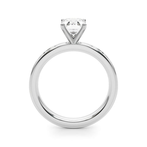 Silver Radiant Solitaire Diamond Ring with Channel-Set Baguette Band and Four-Prong Setting 1