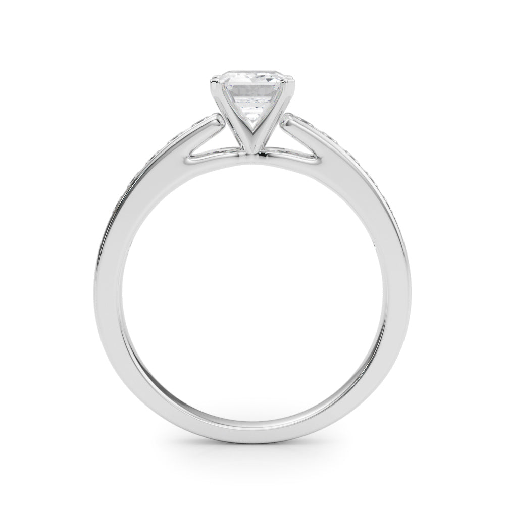 Silver Radiant Solitaire Diamond Ring with Channel-Set Band and Four-Prong Setting 1