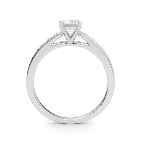 Silver Radiant Solitaire Diamond Ring with Channel-Set Band and Four-Prong Setting 1