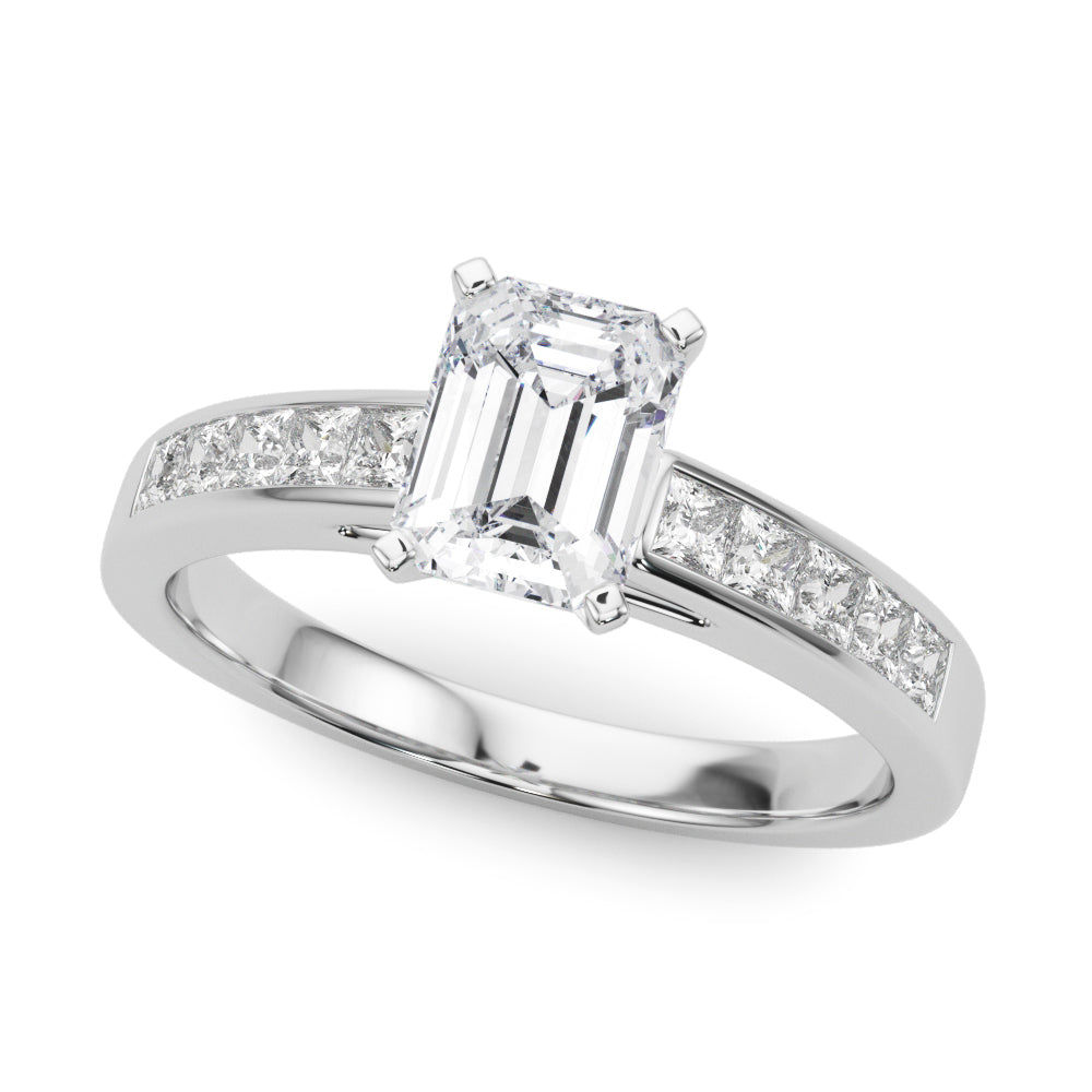 Silver Radiant Solitaire Diamond Ring with Channel-Set Band and Four-Prong Setting 2