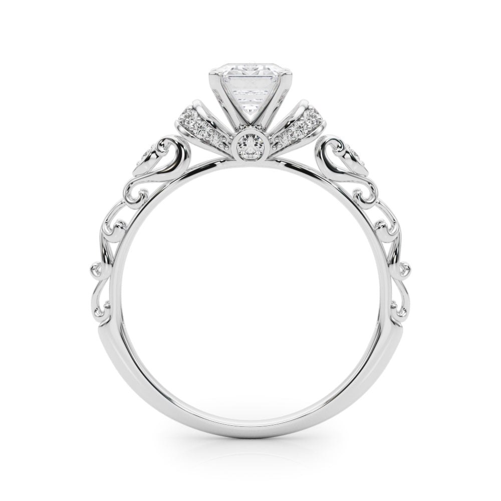 Silver Radiant Solitaire Diamond Ring with Filigree Band and Four-Prong Setting 1