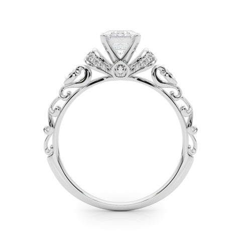 Silver Radiant Solitaire Diamond Ring with Filigree Band and Four-Prong Setting 1