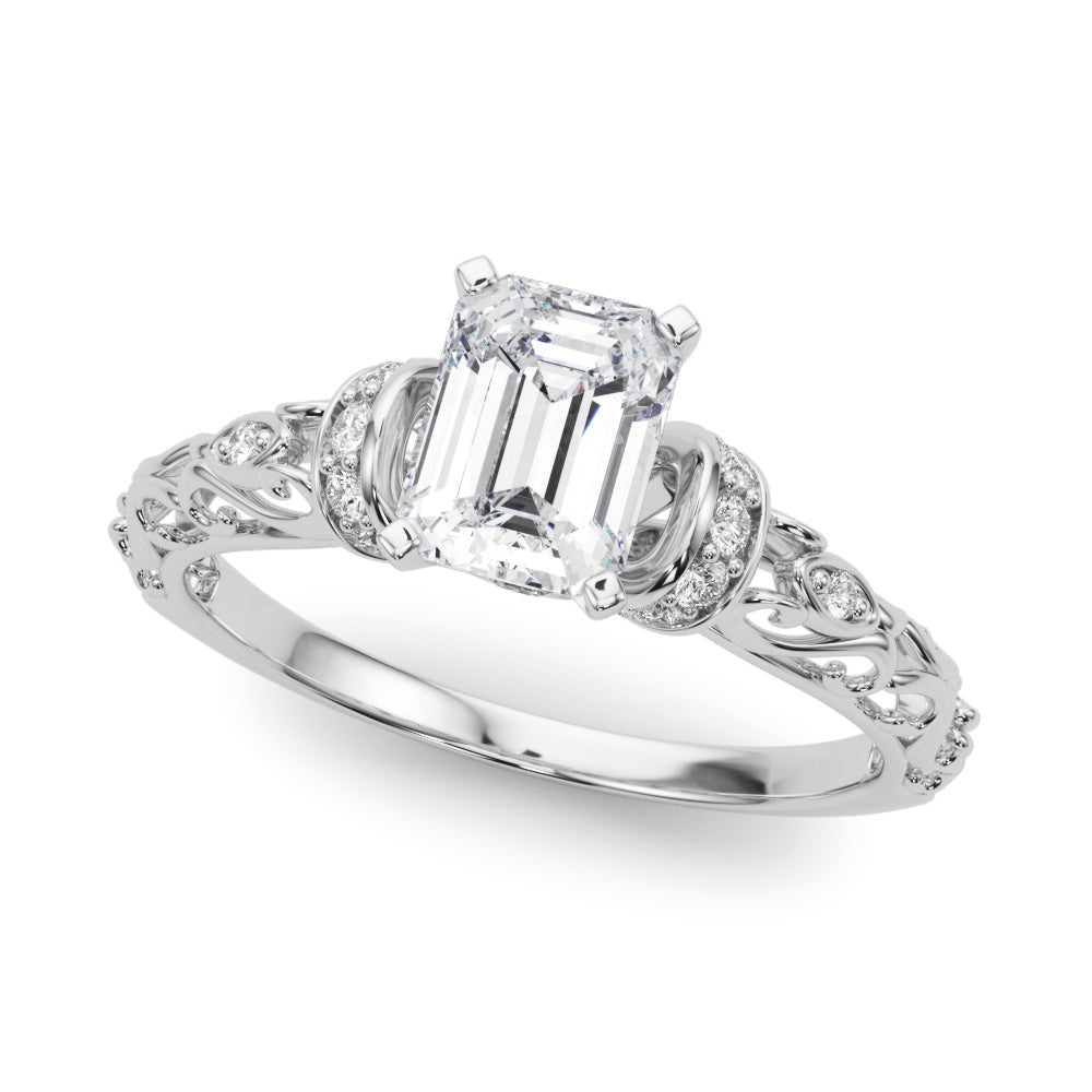 Silver Radiant Solitaire Diamond Ring with Filigree Band and Four-Prong Setting 2