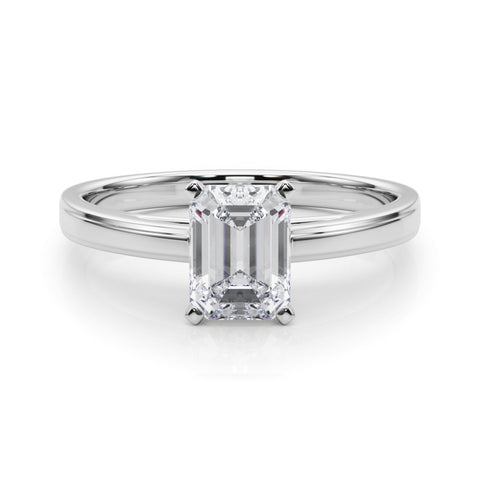 Silver Radiant Solitaire Diamond Ring with Four-Prong Setting and Classic Band
