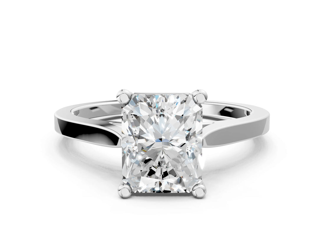 Silver Radiant Solitaire Diamond Ring with Four-Prong Setting and Tapered Band 1