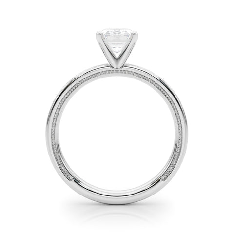 Silver Radiant Solitaire Diamond Ring with Milgrain and Black Enamel X Pattern Band 1