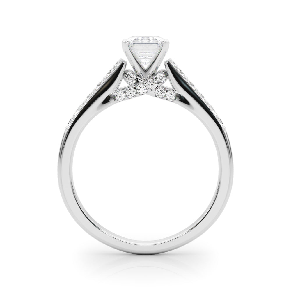 Silver Radiant Solitaire Diamond Ring with Pavé Band and Four-Prong Setting 1