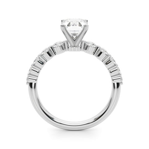 Silver Radiant Solitaire Diamond Ring with Pave Band and Four-Prong Setting 1