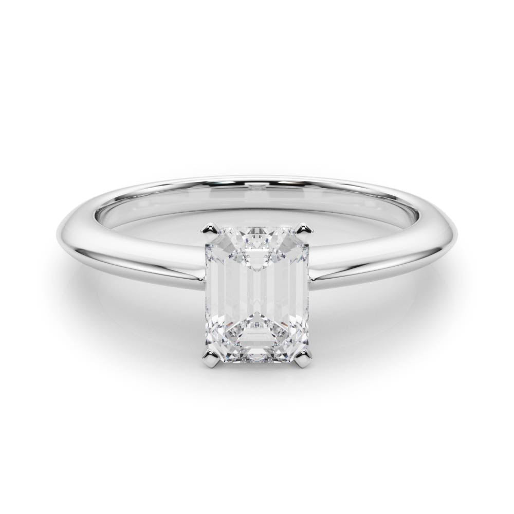 Silver Radiant Solitaire Diamond Ring with Six-Prong Setting on a Classic Band