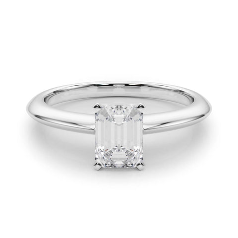 Silver Radiant Solitaire Diamond Ring with Six-Prong Setting on a Classic Band