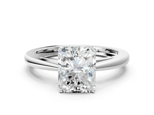 Sterling Silver Radiant Cut Cathedral Solitaire Engagement Ring Setting with Open Shoulders