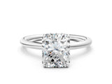 Silver Radiant Solitaire Diamond Ring with a Classic Band and Four-Prong Setting