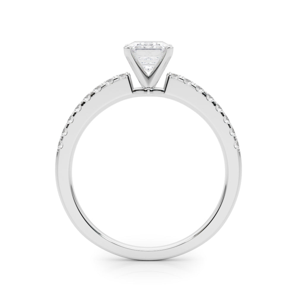 Silver Radiant Solitaire Diamond with Pavé Band and Four-Prong Setting 1