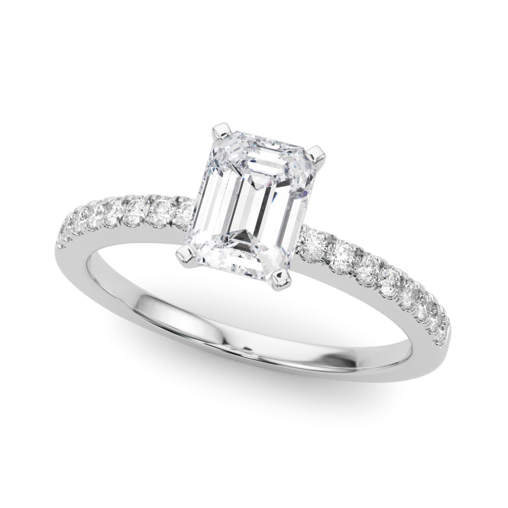 Silver Radiant Solitaire Diamond with Pavé Band and Four-Prong Setting 2