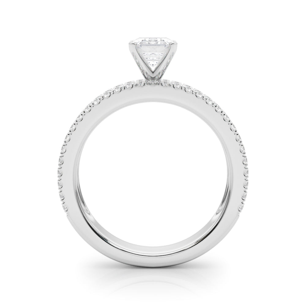 Silver Radiant Solitaire Diamond with Pave and Channel Set Band 1