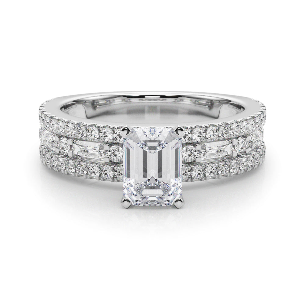 Silver Radiant Solitaire Diamond with Pave and Channel Set Band
