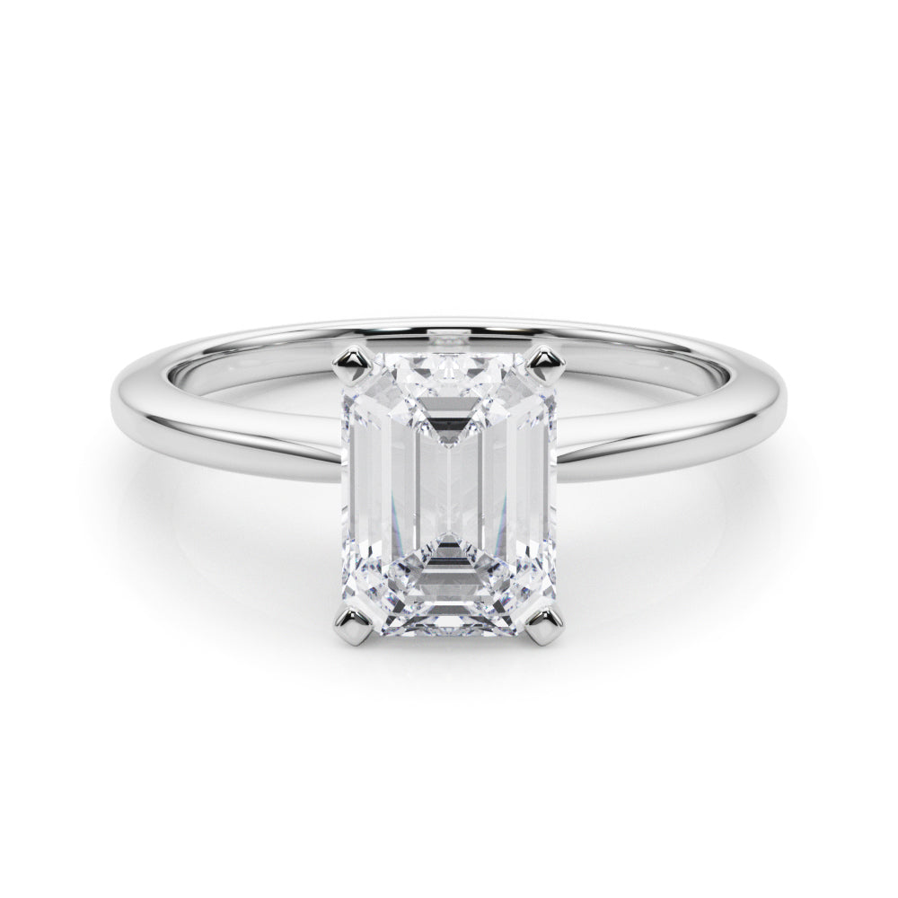Silver Radiant Solitaire Engagement Ring with Classic Band and Four-Prong Setting