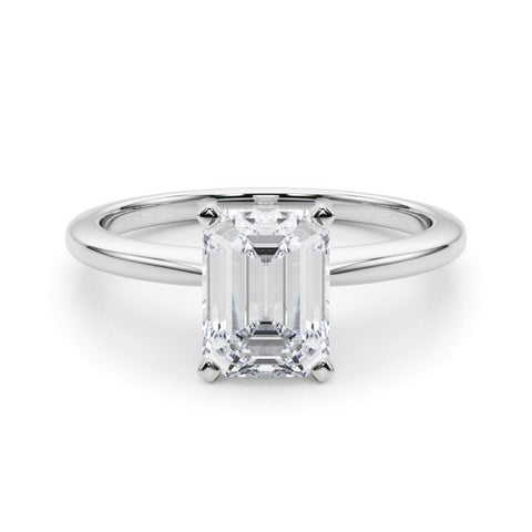 Silver Radiant Solitaire Engagement Ring with Classic Band and Four-Prong Setting
