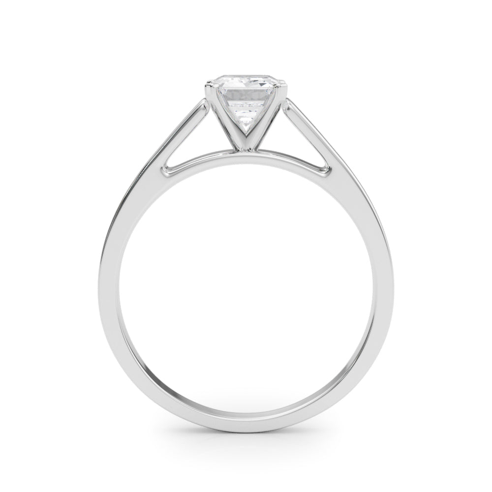Silver Radiant Solitaire Engagement Ring with Four-Prong Setting and Tapered Band 1