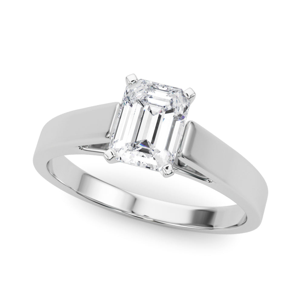 Silver Radiant Solitaire Engagement Ring with Four-Prong Setting and Tapered Band 2