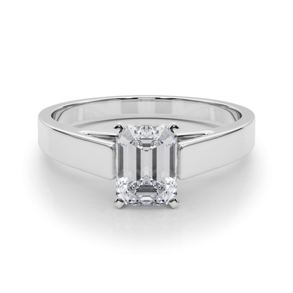 Silver Radiant Solitaire Engagement Ring with Four-Prong Setting and Tapered Band