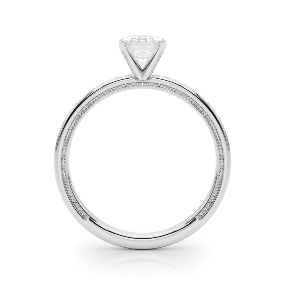 Silver Radiant Solitaire Engagement Ring with Scrollwork Band and Four-Prong Setting 1