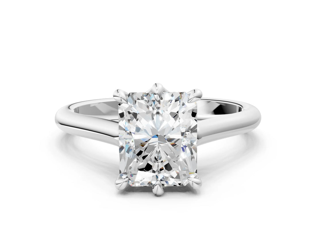 Silver Radiant Solitaire Engagement Ring with Six-Prong Setting and Classic Band 2