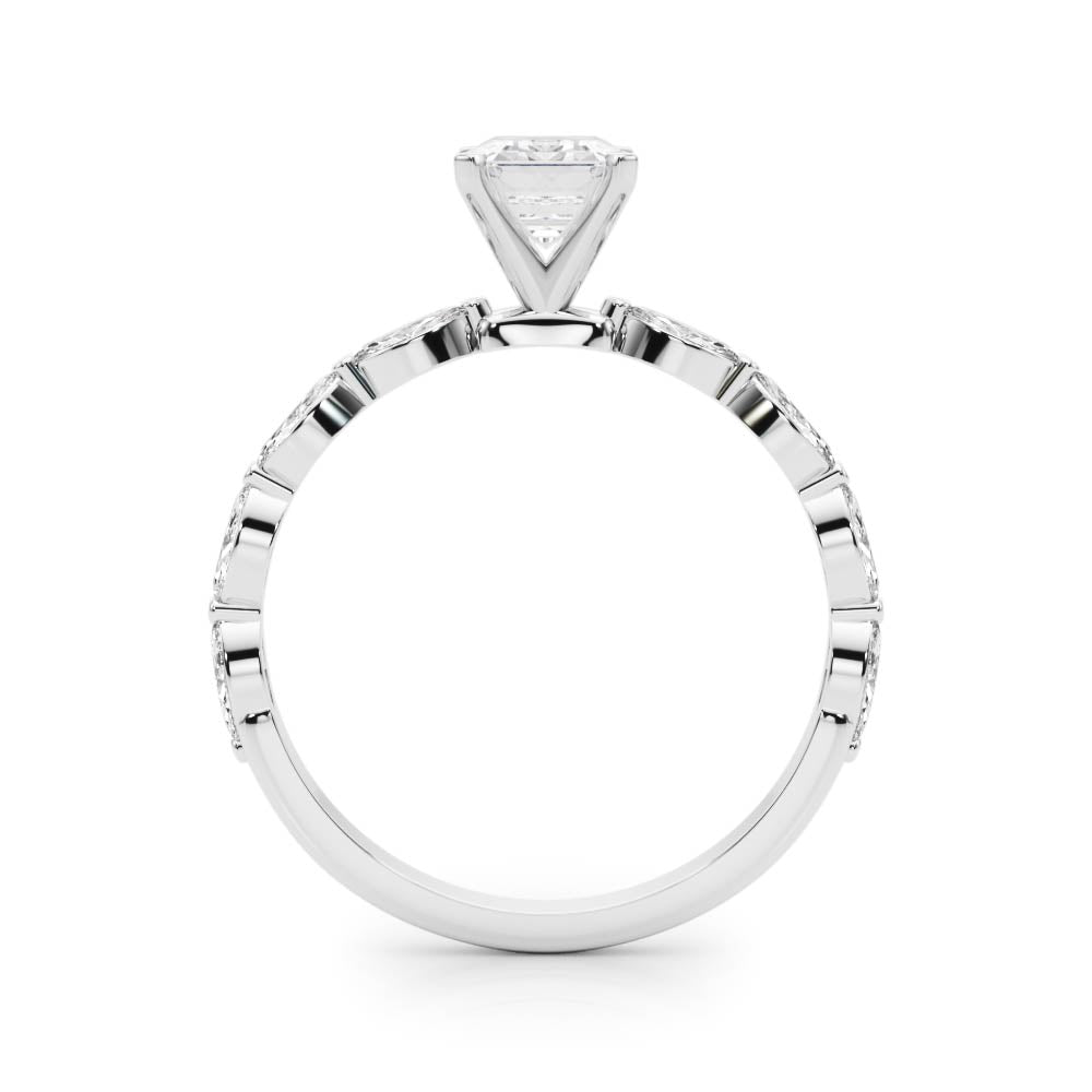 Silver Radiant Solitaire Marquise Side Stone Prong Setting Ring 1