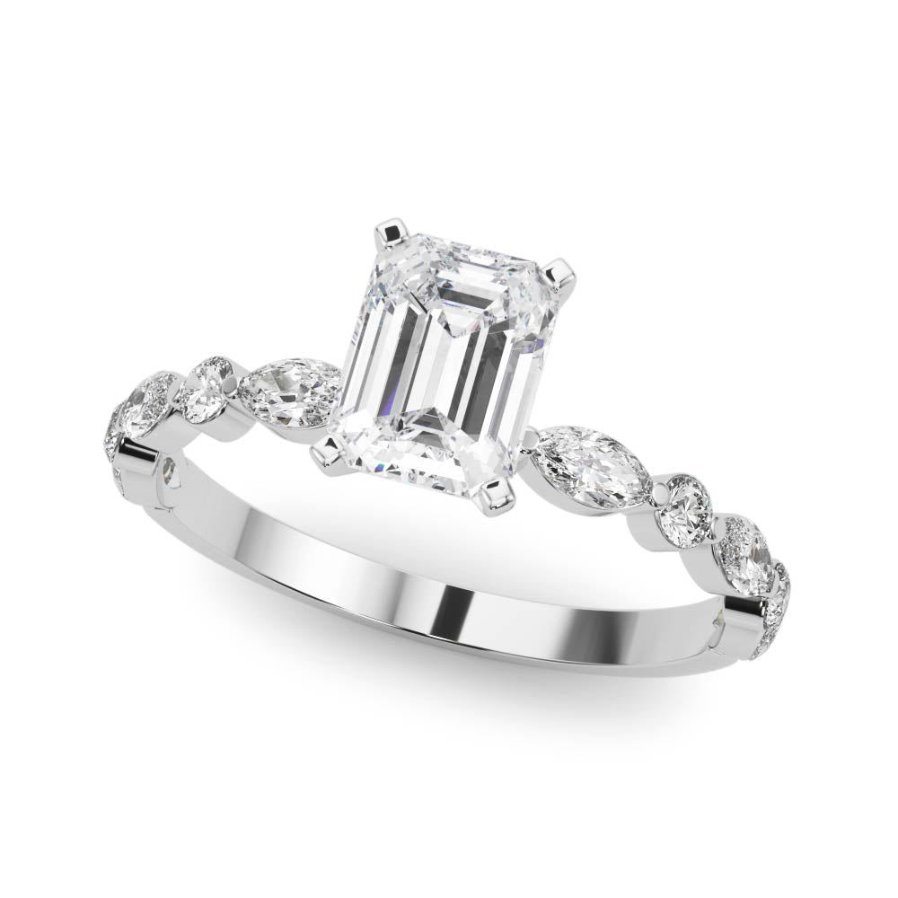 Silver Radiant Solitaire Marquise Side Stone Prong Setting Ring 2