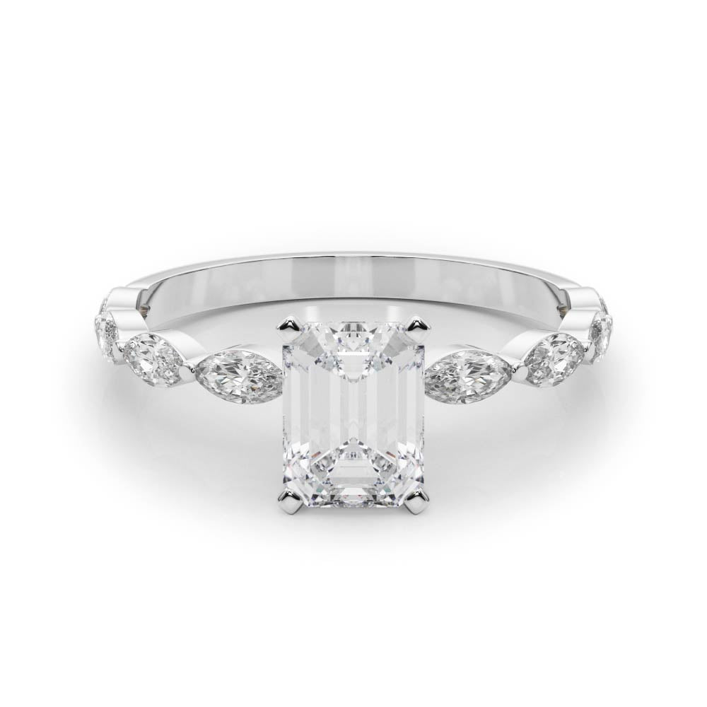 Silver Radiant Solitaire Marquise Side Stone Prong Setting Ring